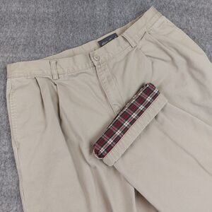 Eddie Bauer Men 36x34(Fit 36x33) Flannel Lined Pants Beige Pleated Hiking Casual